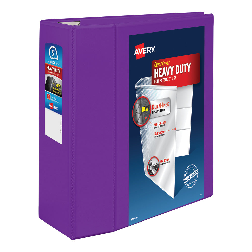 Avery Heavy-Duty View 3-Ring Binder With Locking One-Touch EZD Rings, 5in D-Rings, 38% Recycled, Purple