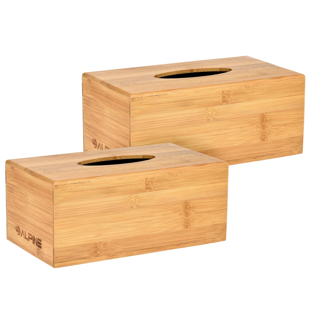 Alpine Wooden Tissue Box Covers, 4-1/2in x 10-1/2in x 6in, Bamboo, Pack Of 2 Covers