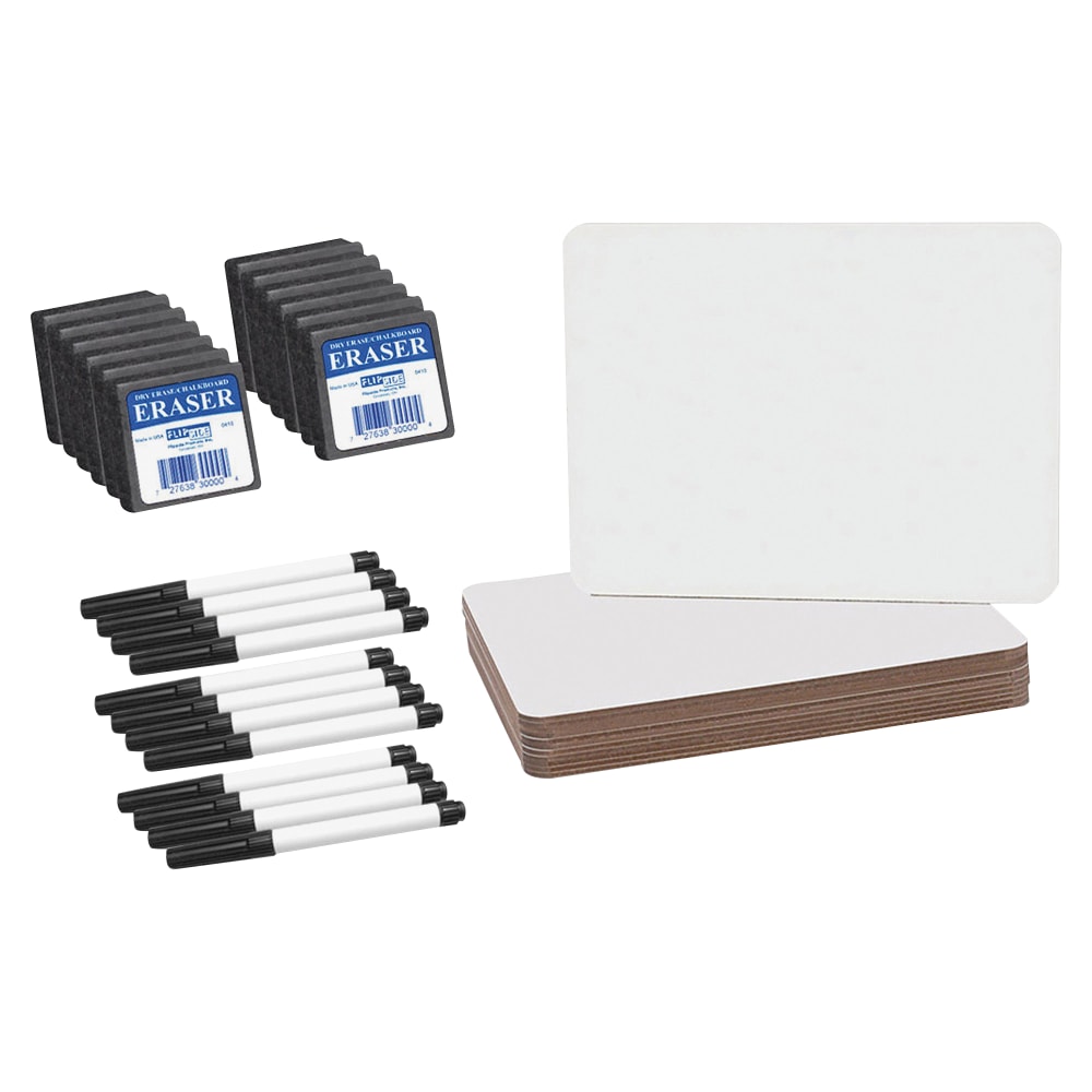 Flipside Nipped Corners Plain Unframed Non-Magnetic Dry-Erase Whiteboard Class Pack, 9 1/2in x 12in, White, Pack Of 12