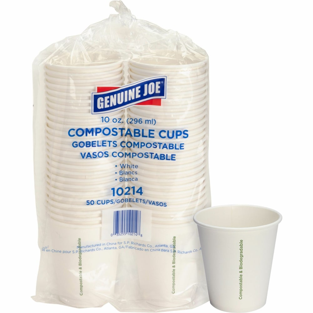 Genuine Joe Paper Cups, Hot Drinks,  10 Oz, White, Pack Of 50
