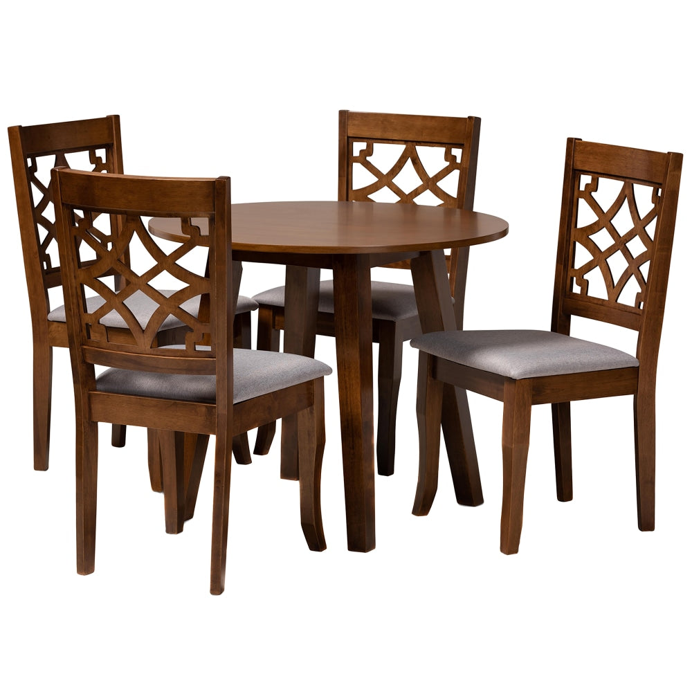 Baxton Studio Mya 5-Piece Dining Set, 29-15/16inH x 35-7/16inW x 35-7/16inD, Gray/Walnut