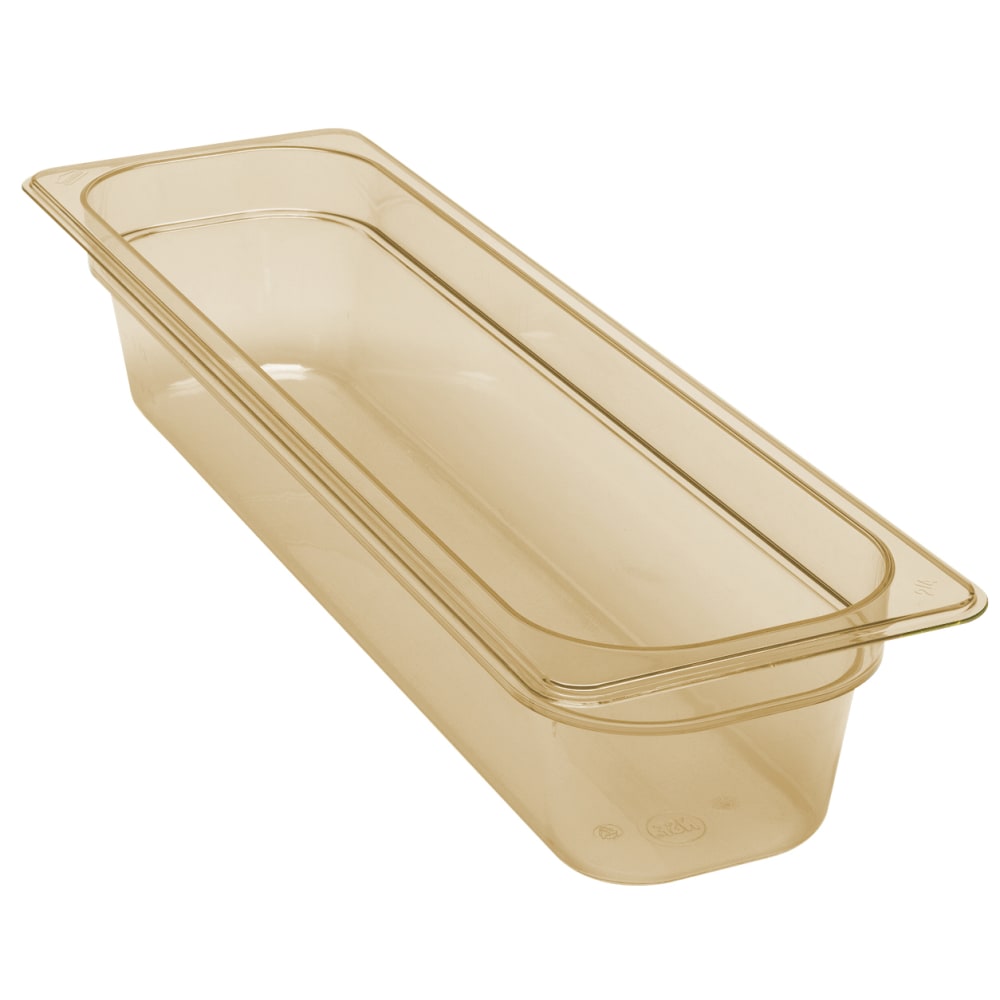 Cambro H-Pan High-Heat GN 1/2 Long Food Pans, 4inH x 6-3/8inW x 20-7/8inD, Amber, Pack Of 6 Pans