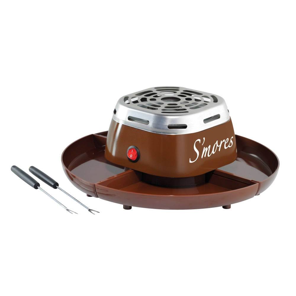 Nostalgia Electrics Indoor Electric Stainless-Steel Smores Maker With 4 Compartment Trays, Brown