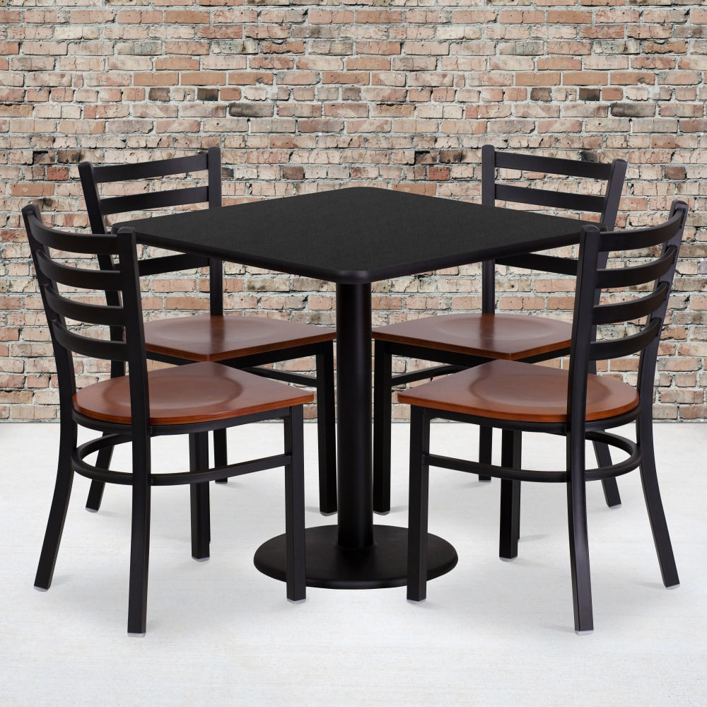 Flash Furniture Square Table And 4 Ladder-Back Chairs, 30in x 30in, Black