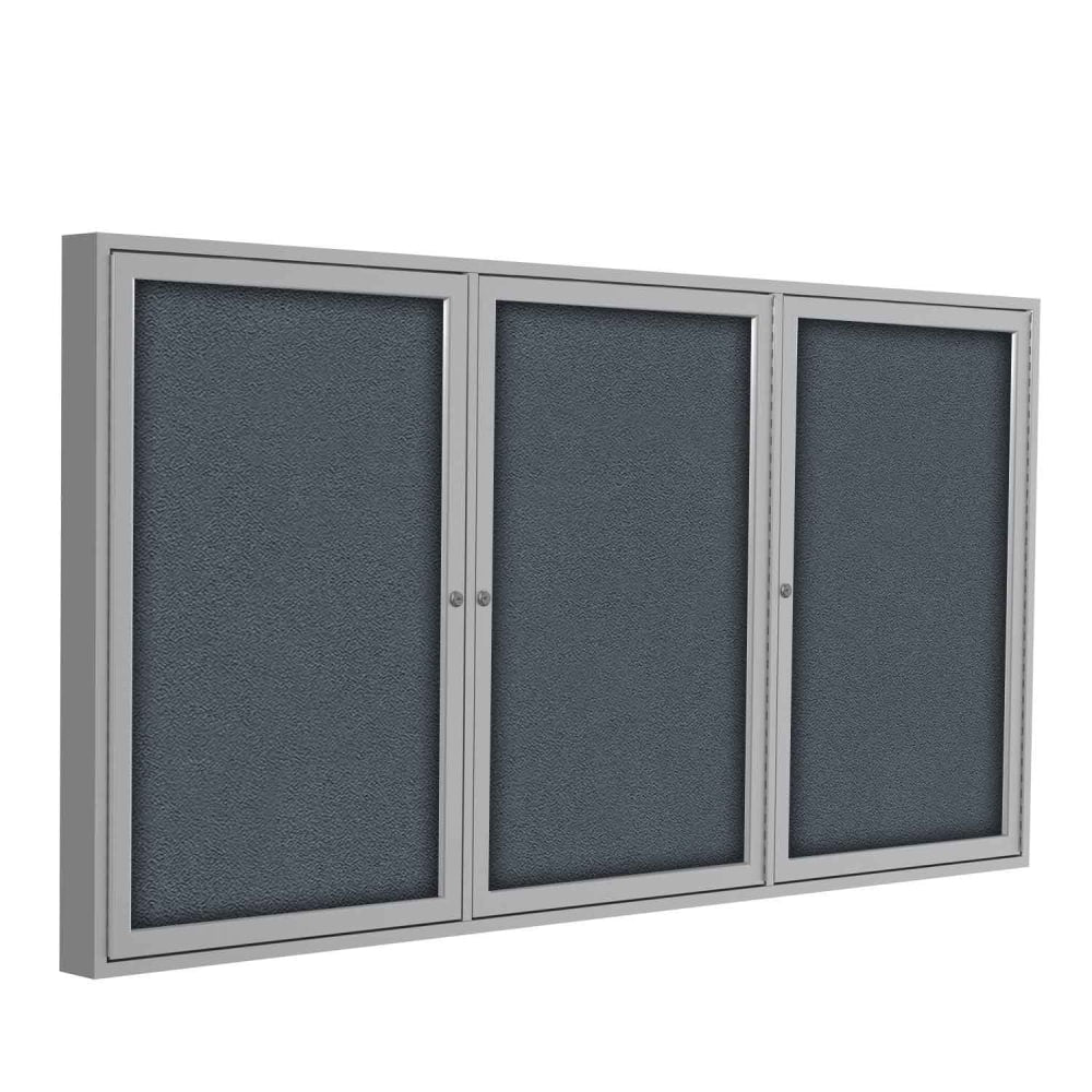 Ghent Traditional 3-Door Enclosed Fabric Bulletin Board, 48in x 72in, Gray, Satin Aluminum Frame