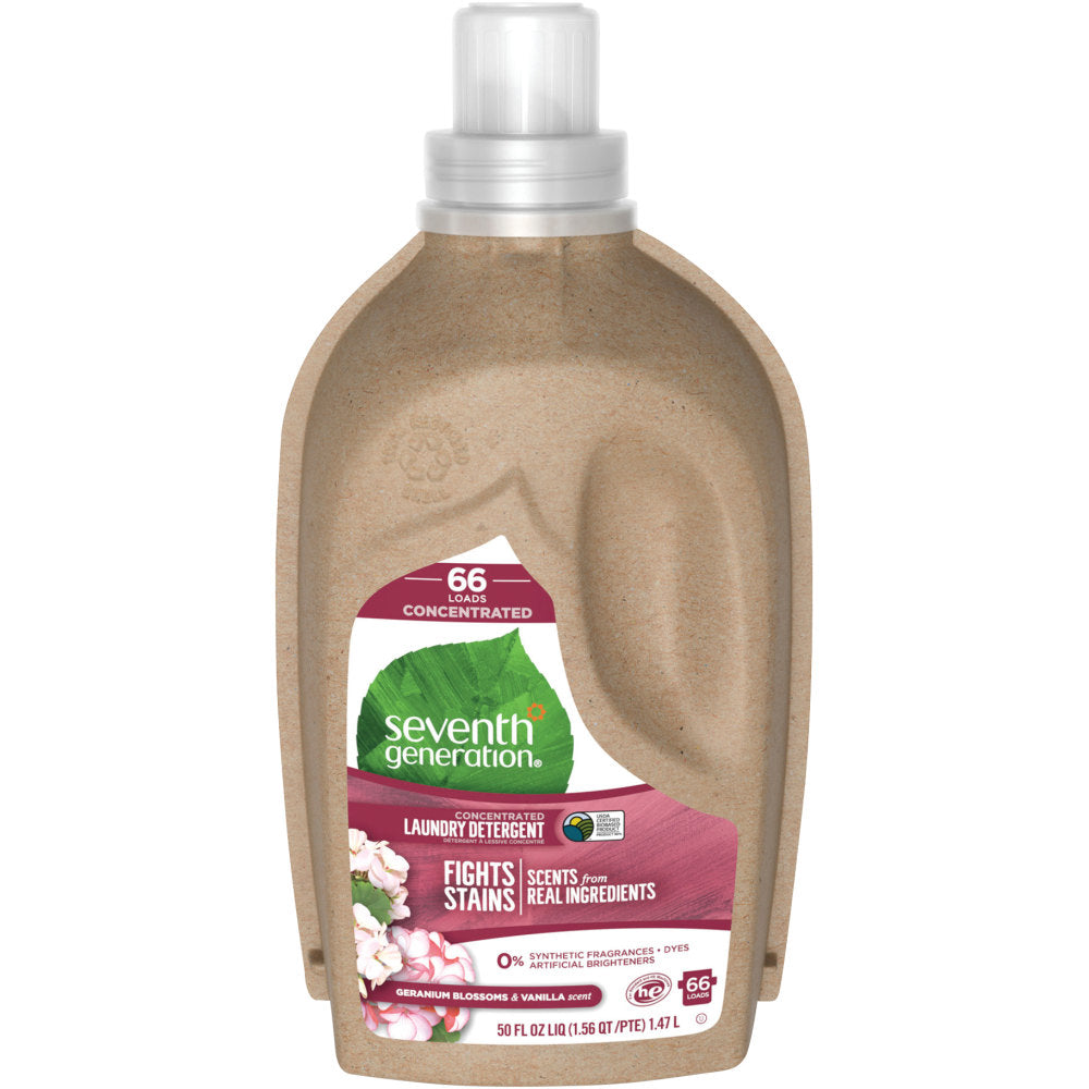 Seventh Generation Natural Liquid Laundry Detergent, Geranium Blossoms And Vanilla Scent, 50 Oz, Carton Of 6 Bottles