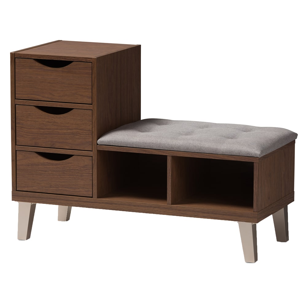 Baxton Studio Delmore Seating Bench, Light Gray/Walnut Brown