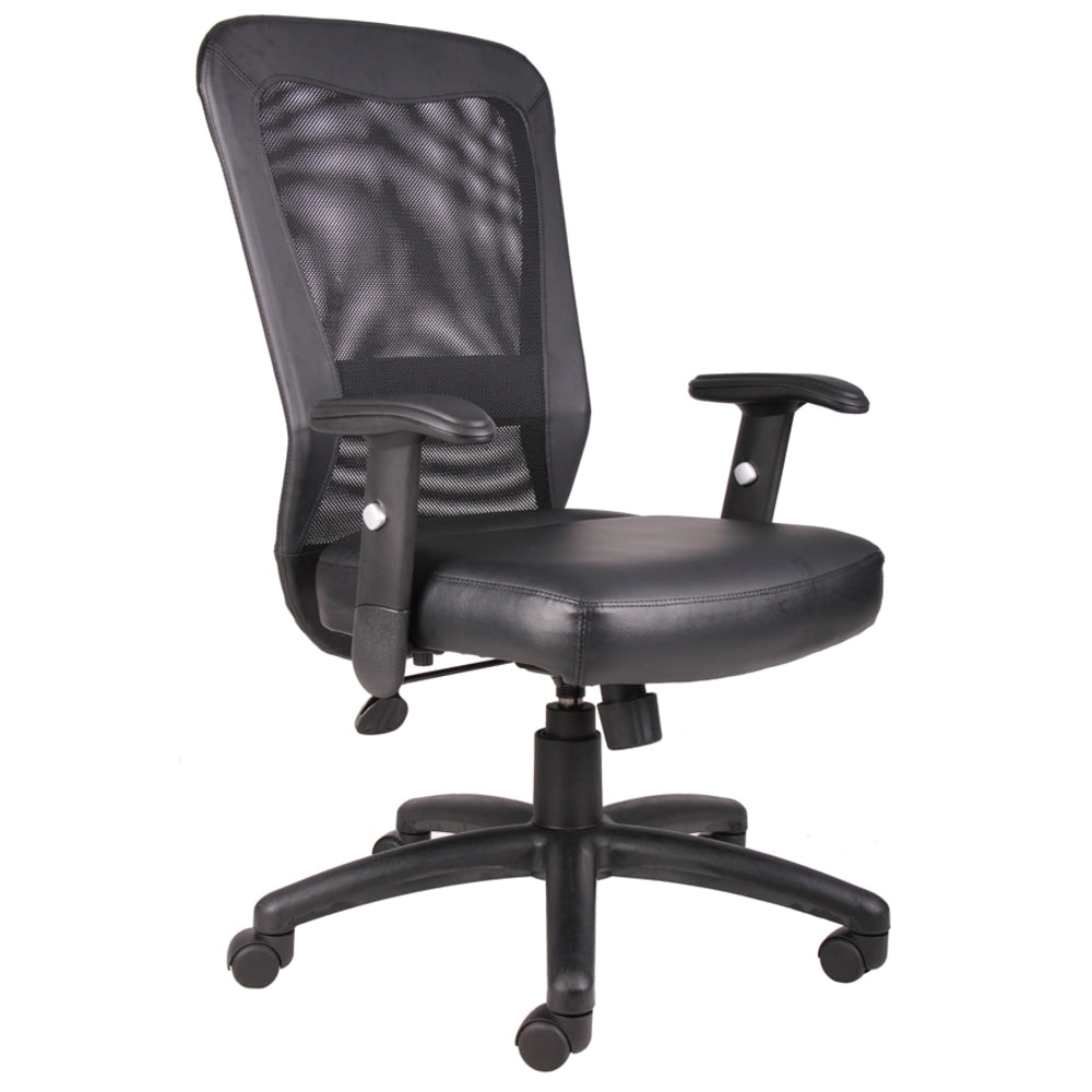 Boss Office Products Ergonomic LeatherPlus Bonded Leather/Mesh Web Chair, Black