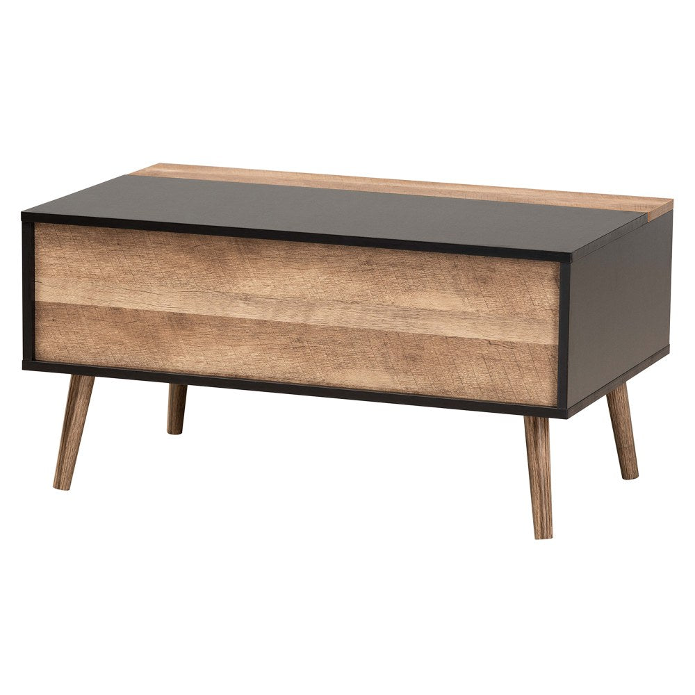 Baxton Studio Modern And Contemporary 2-Tone Lift-Top Coffee Table With Storage Compartment, 15-3/4inH x 31-1/2inW x 18-15/16inD, Black/Rustic Brown