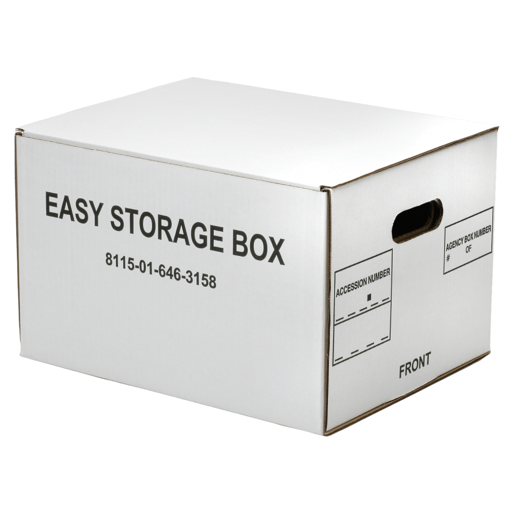 SKILCRAFT Easy Storage Boxes With Lift-Off Lids, Letter/Legal Size, 12in x 12in x 9 1/2in, White, Case Of 12 (AbilityOne 8115 01 646 3158)