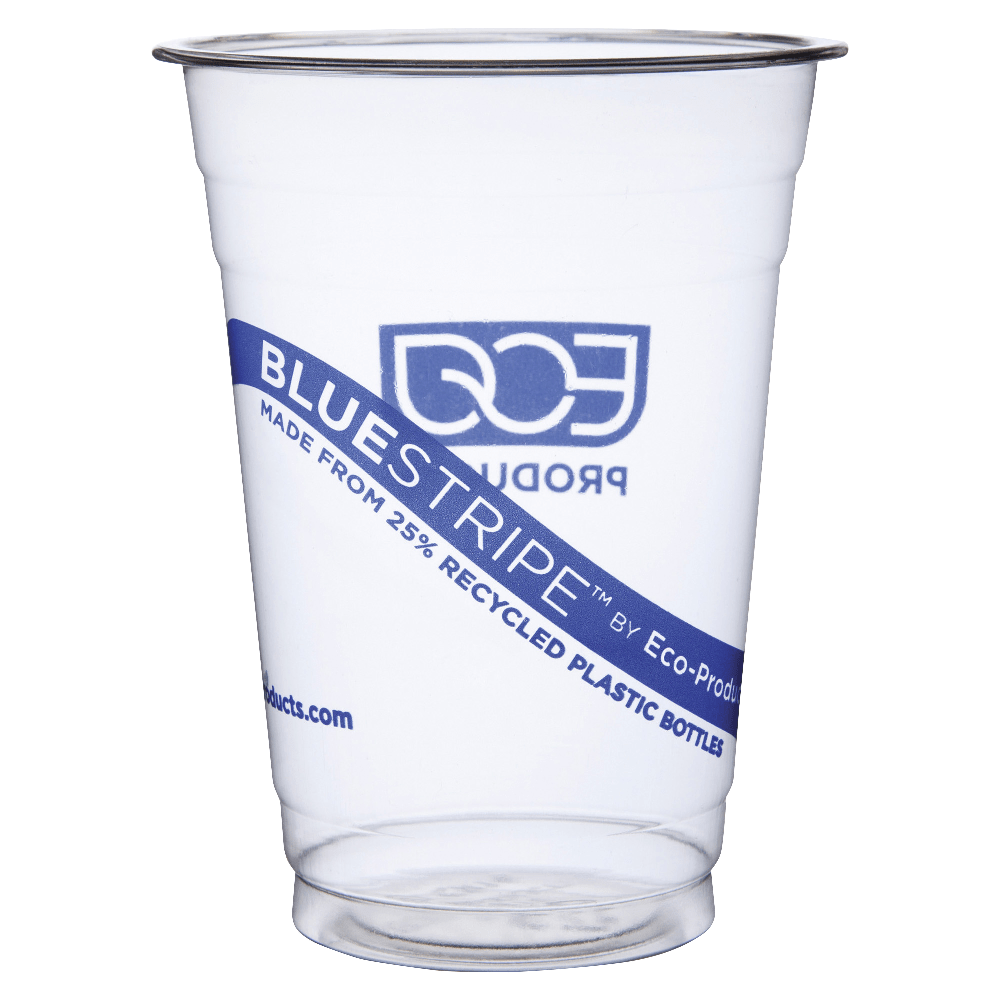 Eco-Products BlueStripe PET Cold Cups, 16 Oz, Clear/Blue, Pack Of 1,000