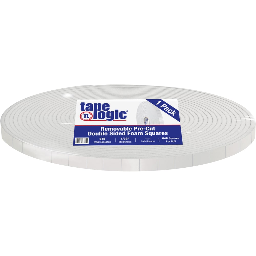 Tape Logic Removable Double-Sided Foam Squares, 3in Core, 1in x 1in, White, Roll Of 648