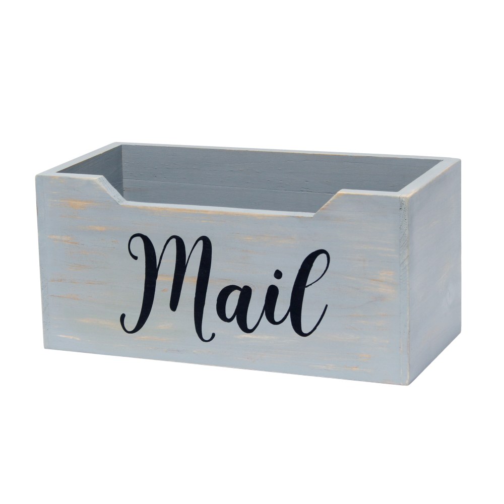 Elegant Designs Tabletop Decorative Script Word Organizer Box, 5-1/2inH x 5-1/2inW x 11-1/2inD, Gray Wash