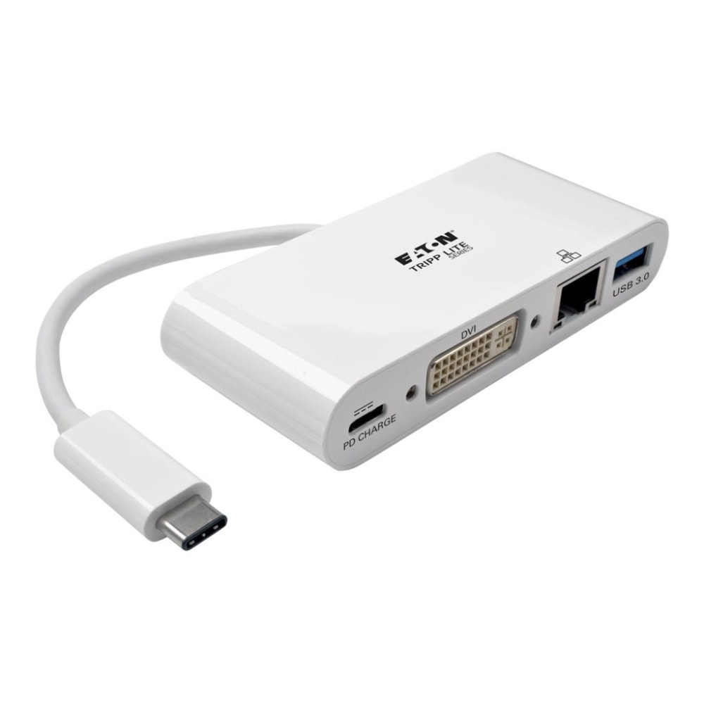 Tripp Lite USB C to DVI Multiport Video Adapter Converter w/ USB-A Hub, USB-C PD Charging, Gigabit Ethernet Port , Thunderbolt 3 Compatible, USB Type C to DVI, USB Type-C - for Notebook/Tablet PC/Desktop PC