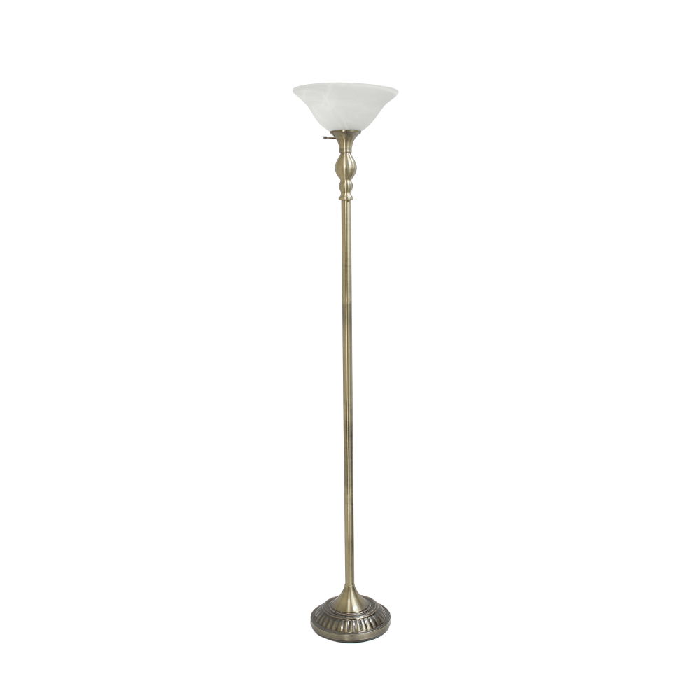 Elegant Designs 1-Light Torchiere Floor Lamp, 71inH, Antique Brass/White