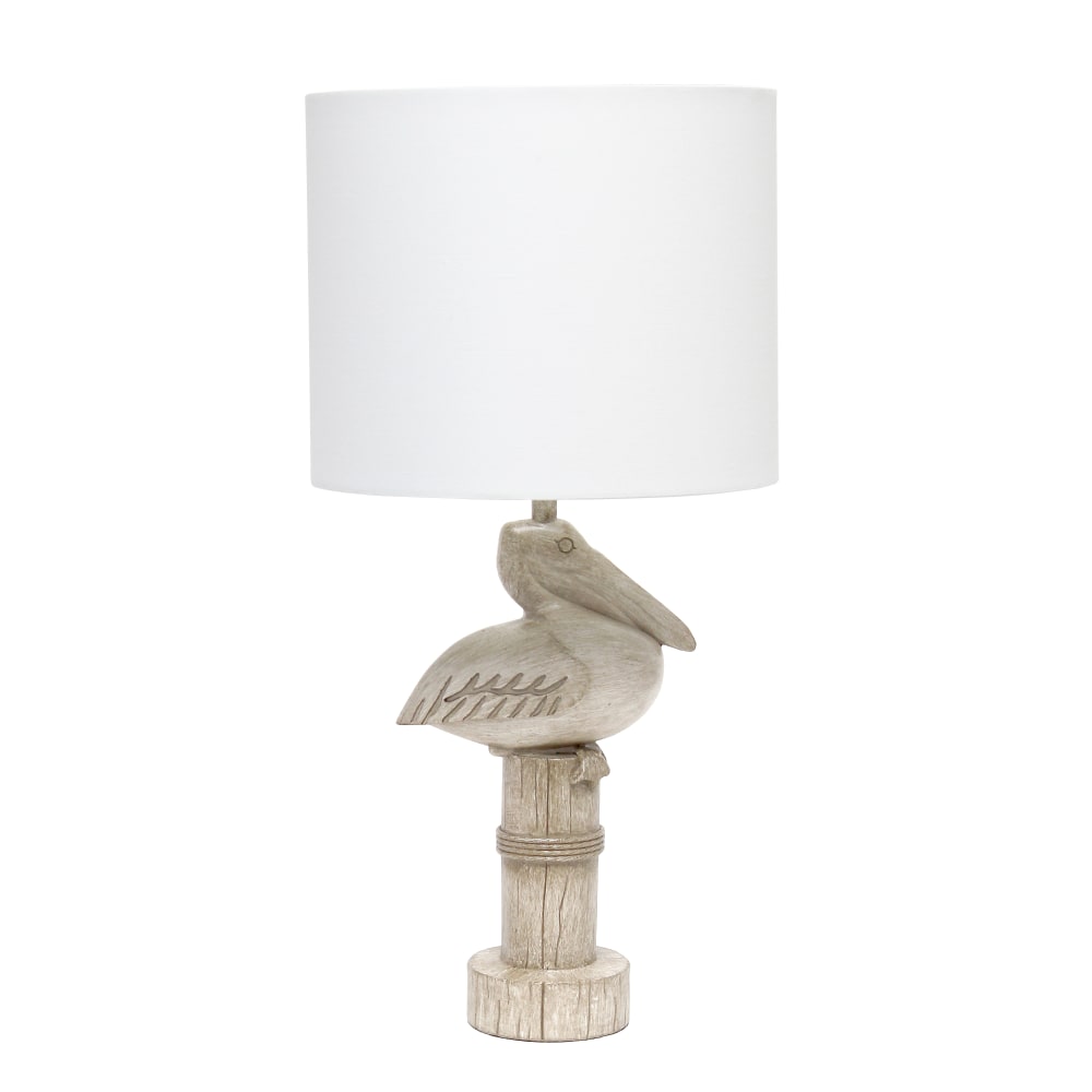 Simple Designs Shoreside Sitting Pelican Table Lamp, 17-1/4inH, White/Beige Wash