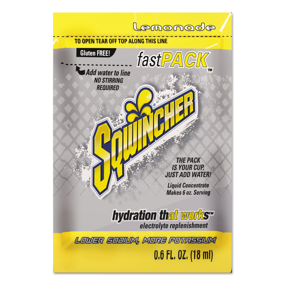 Sqwincher Fast Pack Electrolyte Replenishment Concentrate, Lemonade, 0.6 Oz, Case of 200