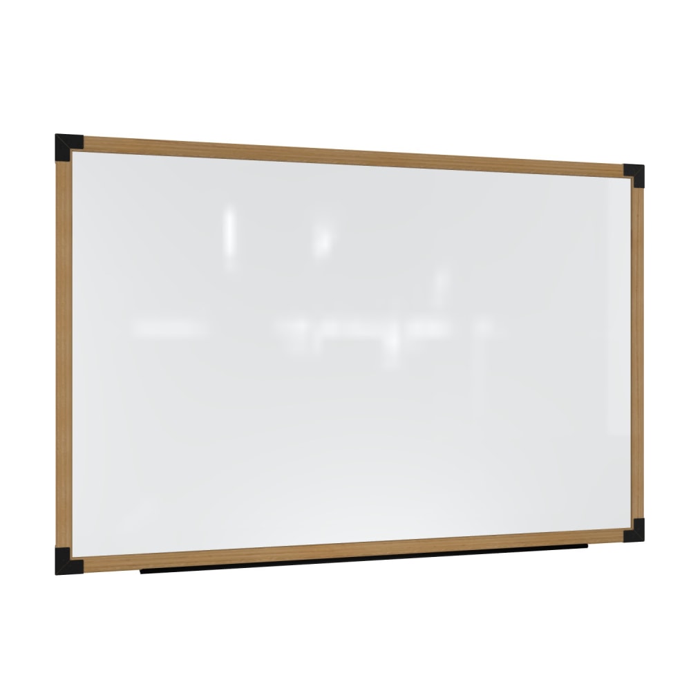 Ghent Prest Magnetic Dry-Erase Whiteboard, Porcelain, 38-1/4in x 74-1/4in, White, Natural Wood Frame