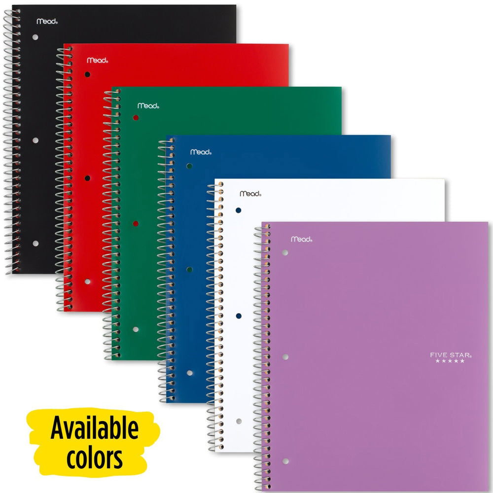 Mead Five Star Spiral Notebooks, 1 Subject, College Ruled, 100 Sheets, Assorted, Pack Of 6