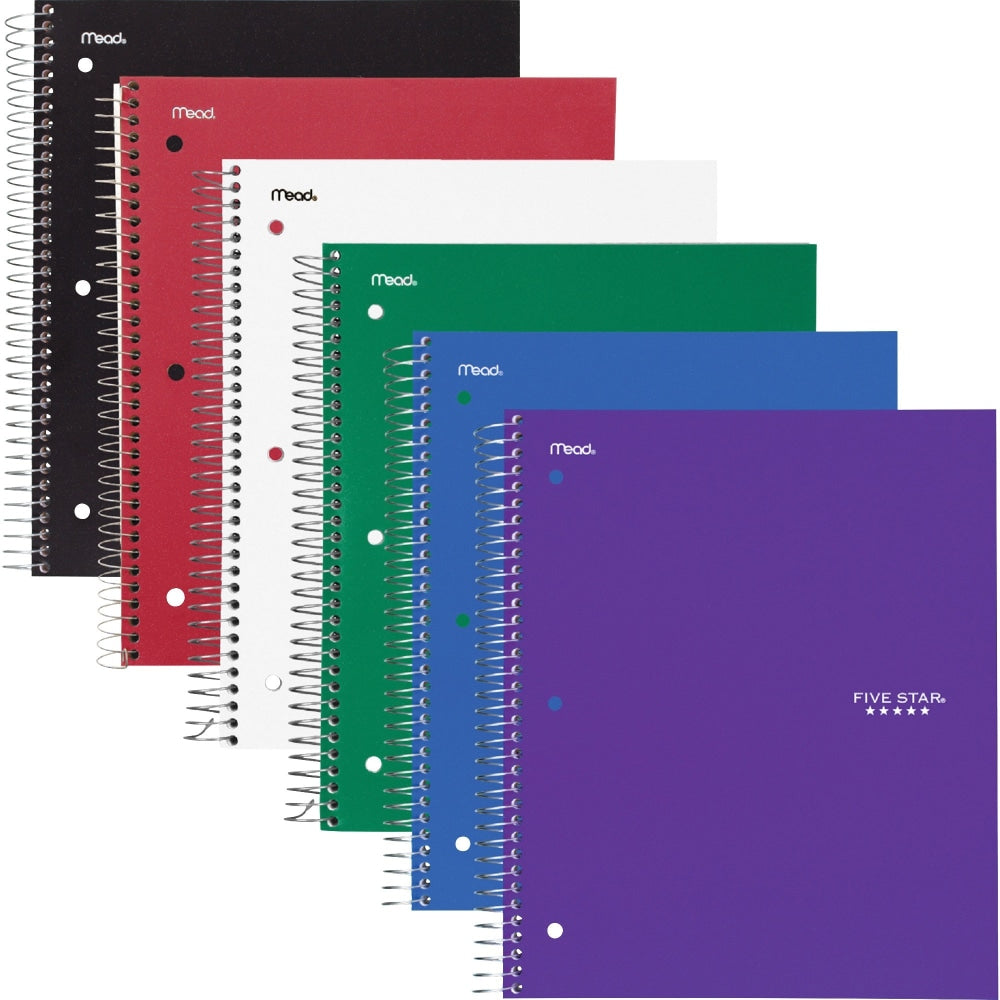 Mead Five Star Spiral Notebooks, 8.5in x 11in, 3 Subject, College Ruled, 150 Sheets, Assorted, Pack Of 6