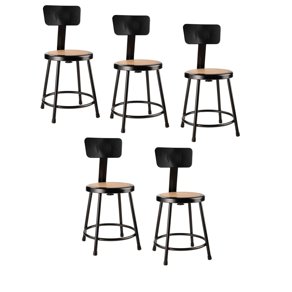 National Public Seating Hardboard Stools With Backs, 18inH, Black, Set of 5