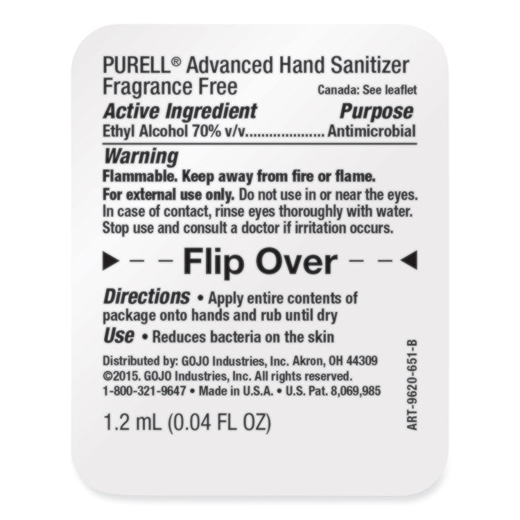 Advanced Hand Sanitizer Single-Use, Gel, 1.2 mL, Packet, Fragrance-Free, 2,000/Carton
