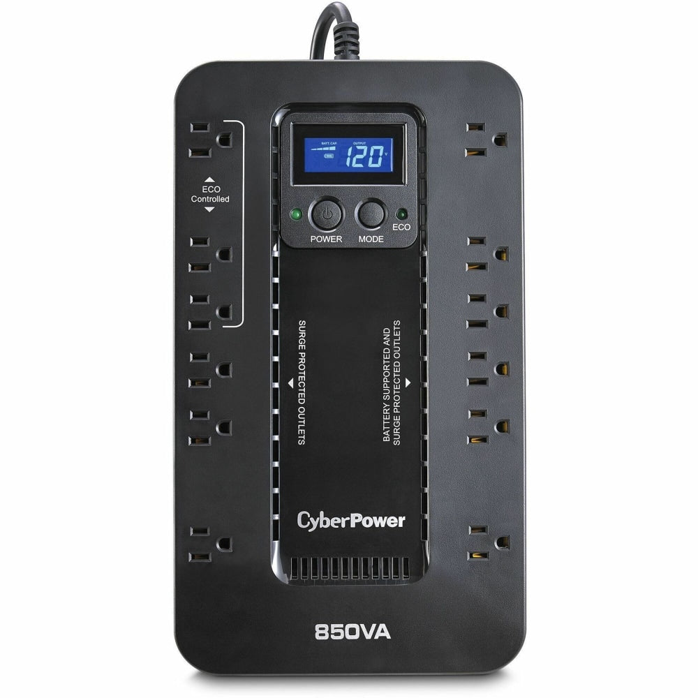 CyberPower EC850LCD Ecologic UPS Systems - 850VA/510W, 120 VAC, NEMA 5-15P, Compact, 12 Outlets, LCD, PowerPanel Personal, $100000 CEG, 3YR Warranty