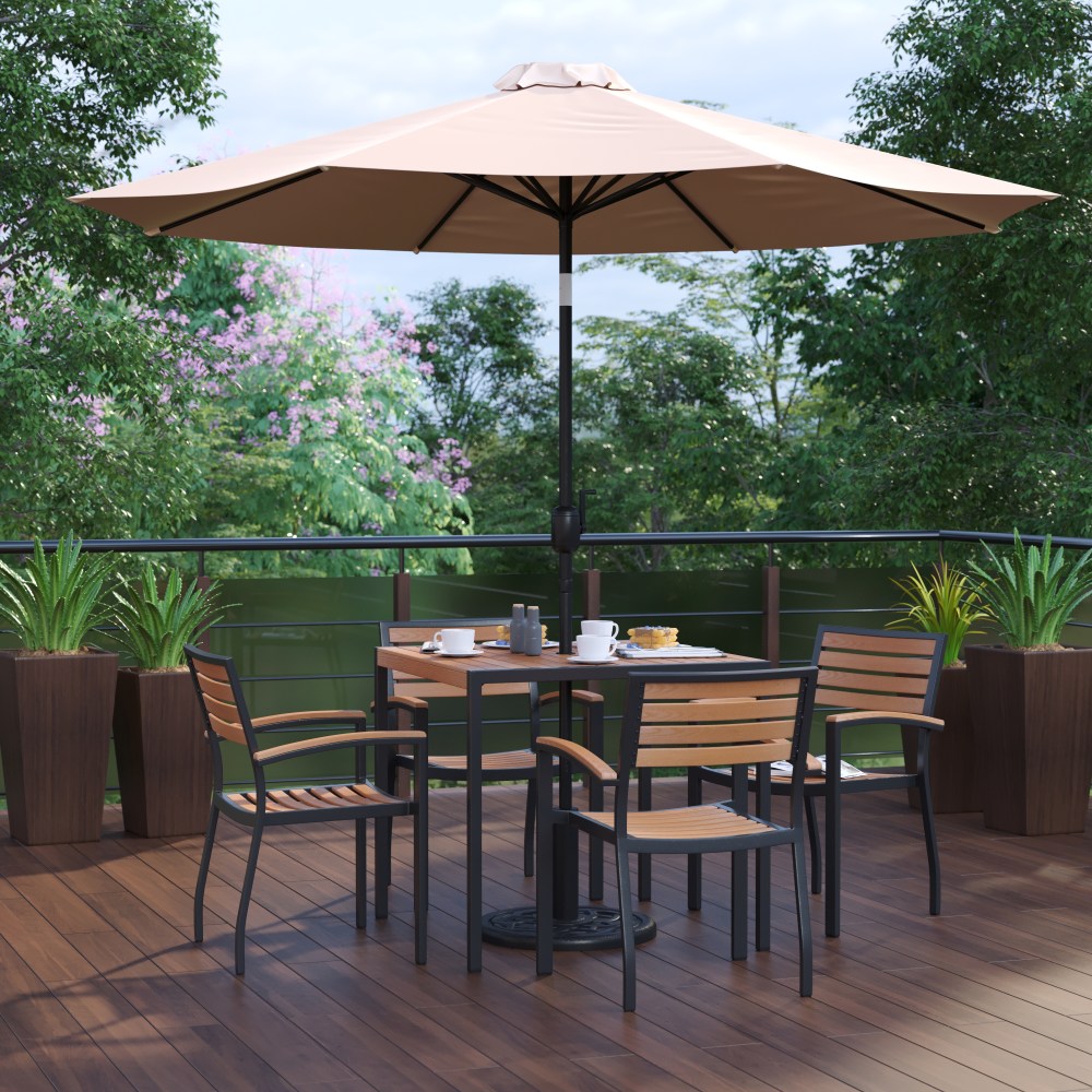 Flash Furniture Lark 7-Piece Outdoor Patio Table Set, 29-1/2inH x 35-1/4inW x 35-1/4inD, Tan
