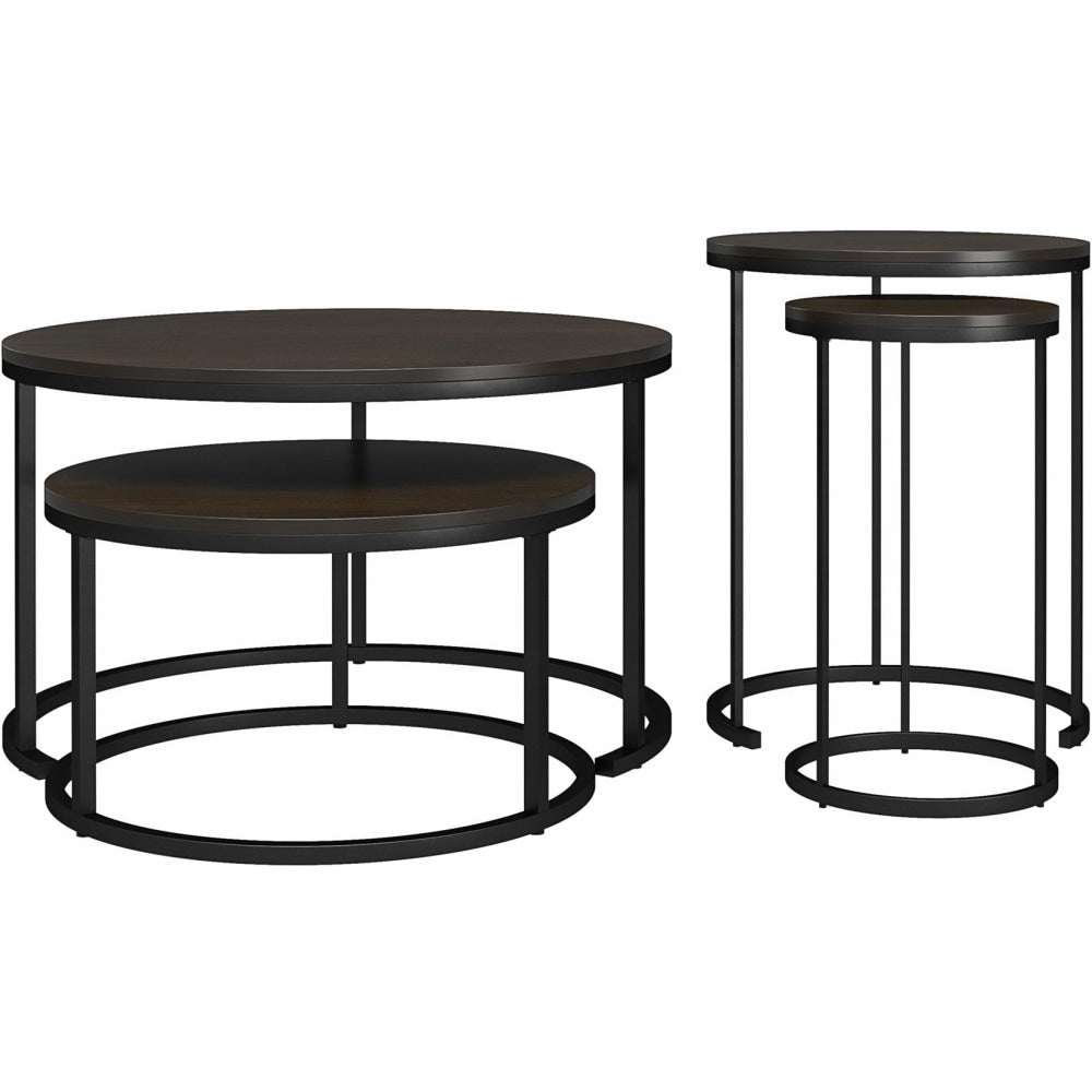 Ameriwood Home Clarine Nesting Coffee And End Table Bundle, Black/Espresso, Set Of 4 Tables