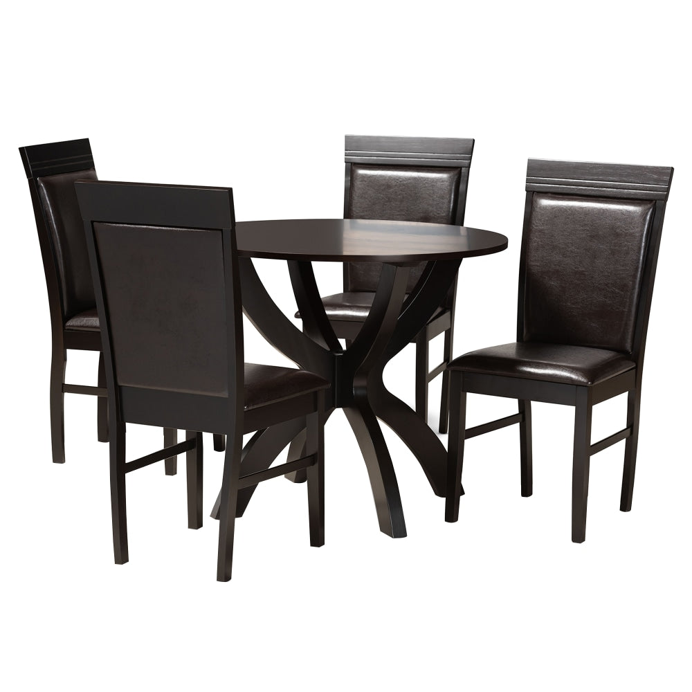 Baxton Studio Ancel Dining Set, 29-15/16inH x 35-7/16inW x 35-7/16inD, Dark Brown