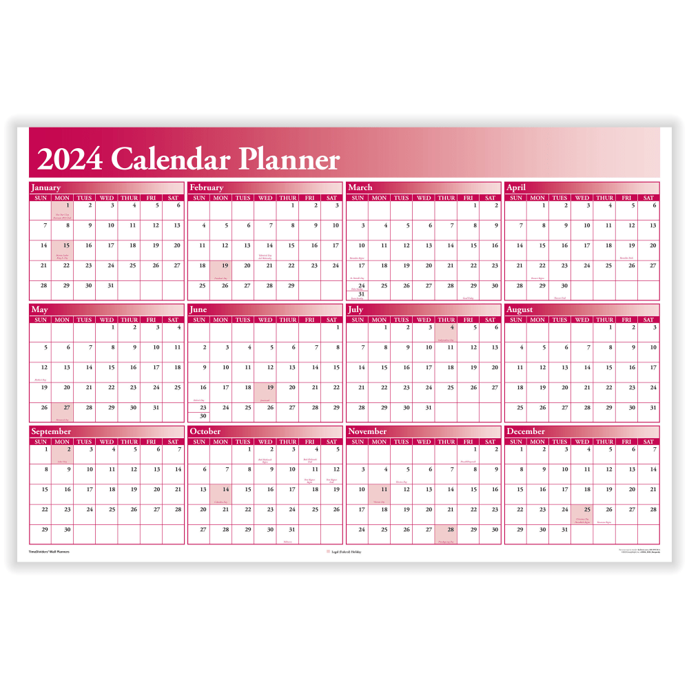 ComplyRight 2024 Calendar Planner, 36in x 24in, Burgundy