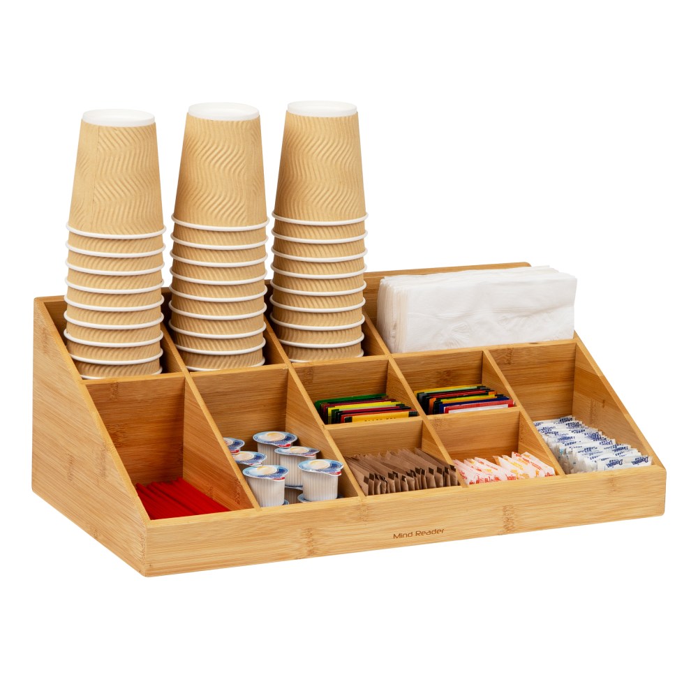 Mind Reader Bali Collection COMORGBM-BRN 6-Compartment 2-Tier Condiment Organizer, 11-3/4inH x 6-3/4inW x 13-109/8inD, Brown