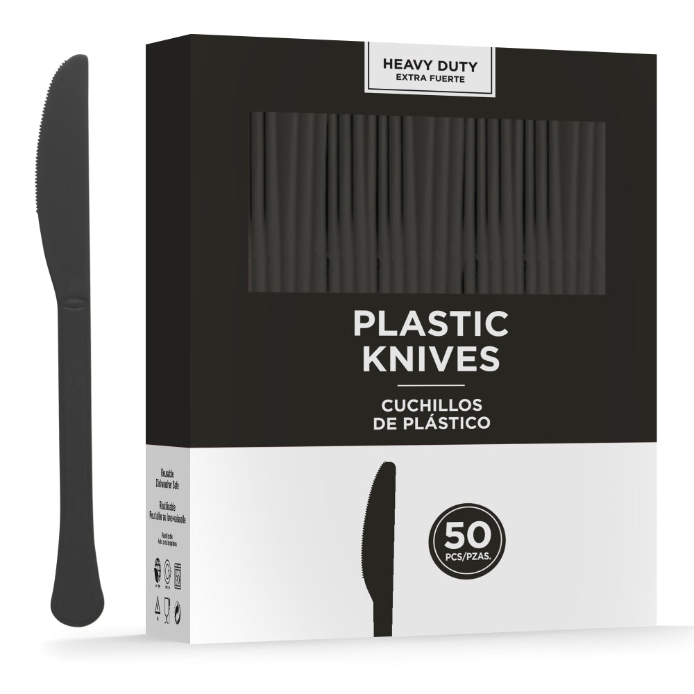 Amscan 8019 Solid Heavyweight Plastic Knives, Jet Black, 50 Knives Per Pack, Case Of 3 Packs