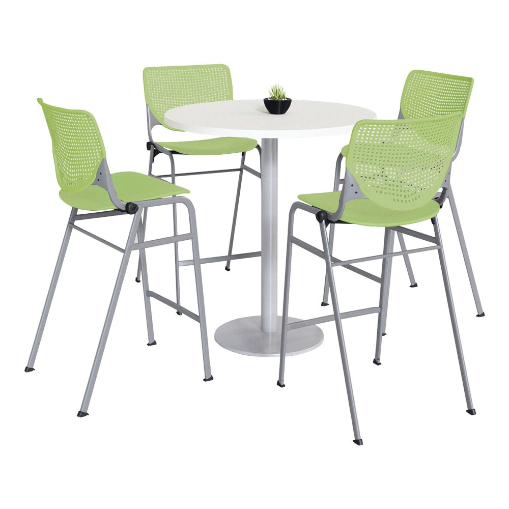 KFI Studios KOOL Round Pedestal Table With 4 Stacking Chairs, 41inH x 36inD, Designer White/Lime Green