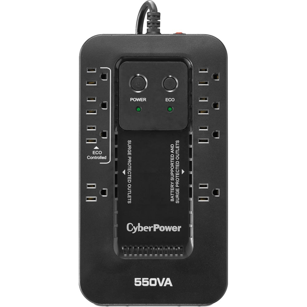 CyberPower EC550G Ecologic UPS Systems - 550VA/330W, 120 VAC, NEMA 5-15P, Compact, 8 Outlets, PowerPanel Personal, $100000 CEG, 3YR Warranty
