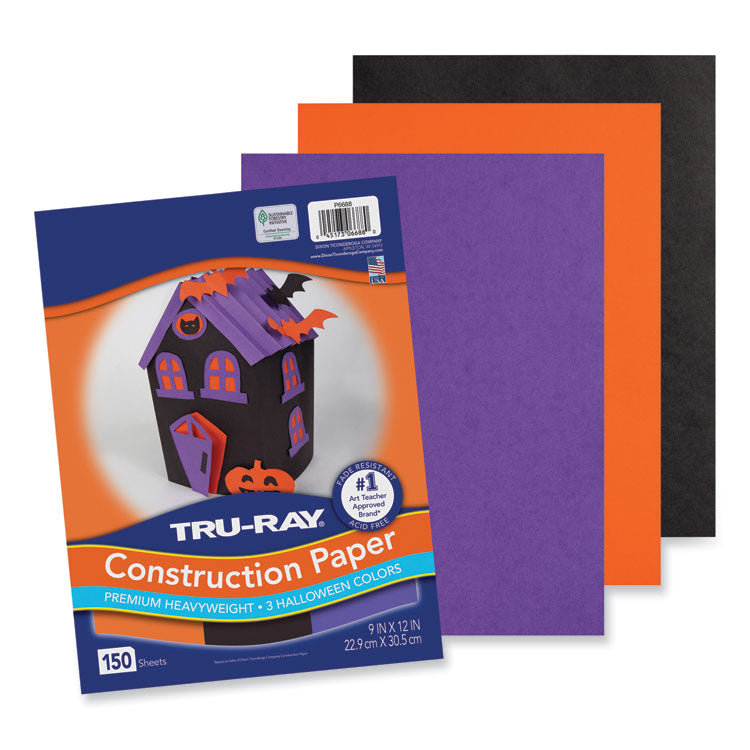 Tru-Ray Construction Paper, 70 lb Text Weight, 9 x 12, Assorted Halloween Colors, 150/Pack