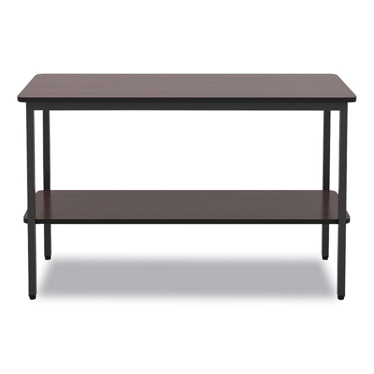 OfficeWorks One-Shelf Utility Table, Rectangular, 47.25" x 17.7" x 29.5", Walnut Top, Black Base/Legs