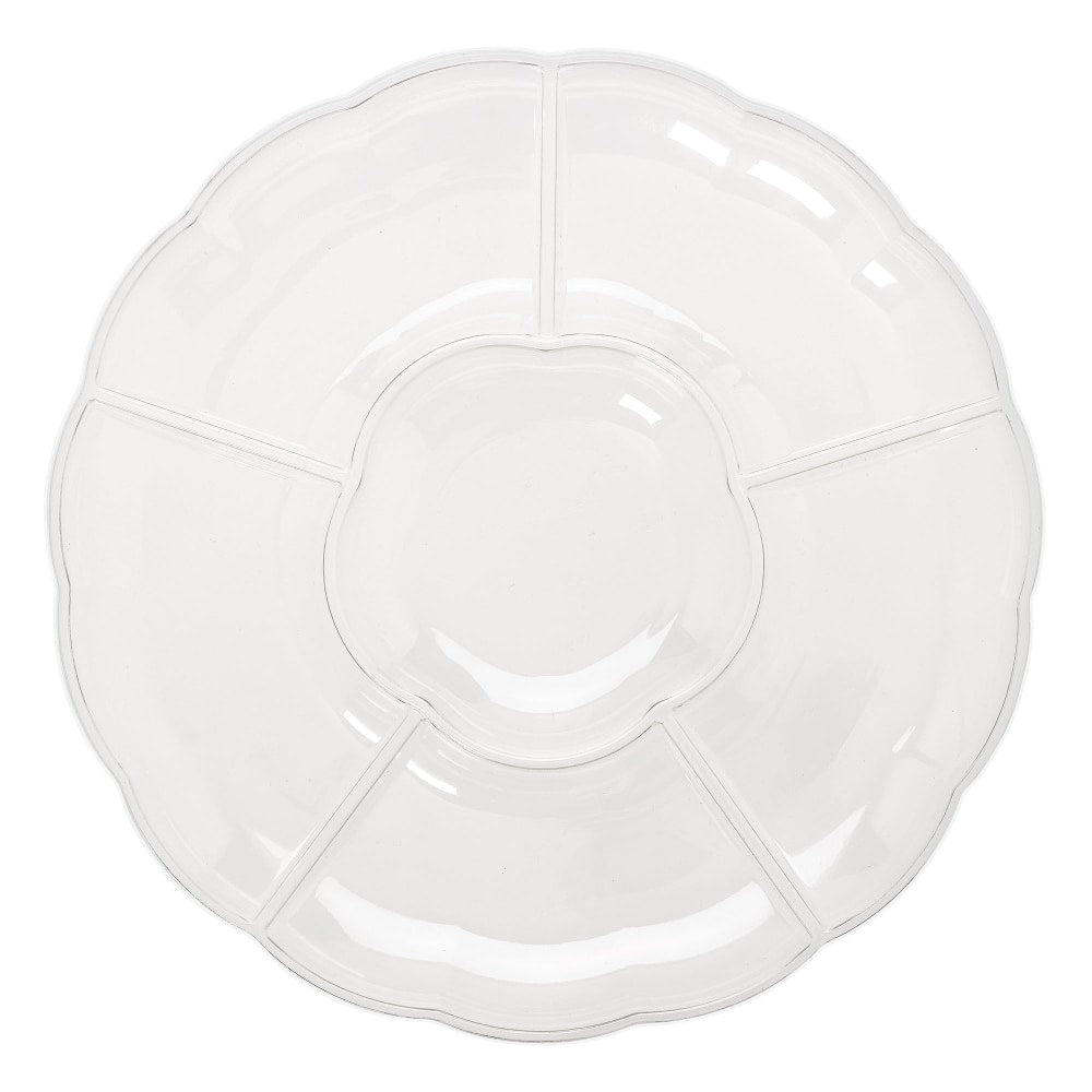 Amscan Scalloped Sectional Chip N Dip Trays, 16in, Clear, Pack Of 3 Trays