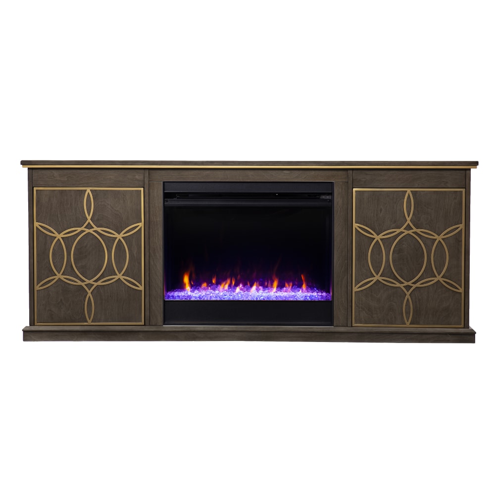SEI Furniture Yardlynn Color-Changing Fireplace, 24-1/2inH x 60-3/4inW x 15inD, Brown/Gold