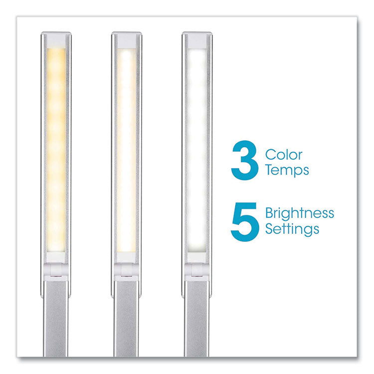 Wellness Series Entice LED Desk Lamp with Wireless Charging, Silver Arm, 11" to 22" High, White