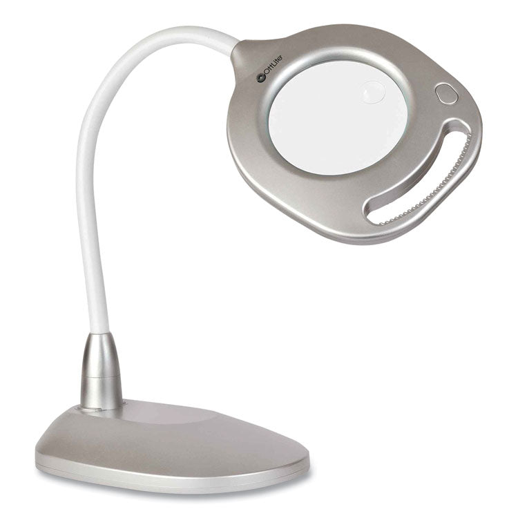 2-in-1 LED Magnifier Floor and Table Light, 39.5" High, Silver/White