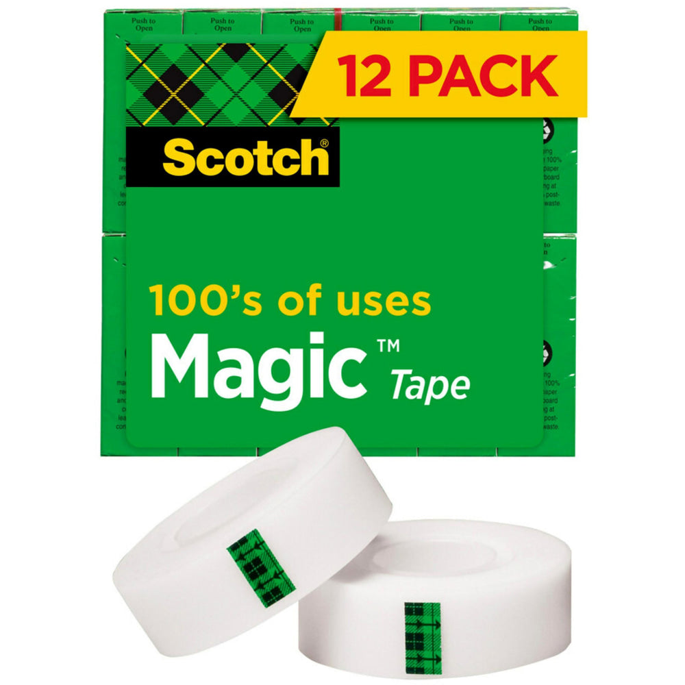 Scotch Magic Tape, Invisible, 3/4 in x 1000 in, 12 Tape Rolls, Home Office and School Supplies