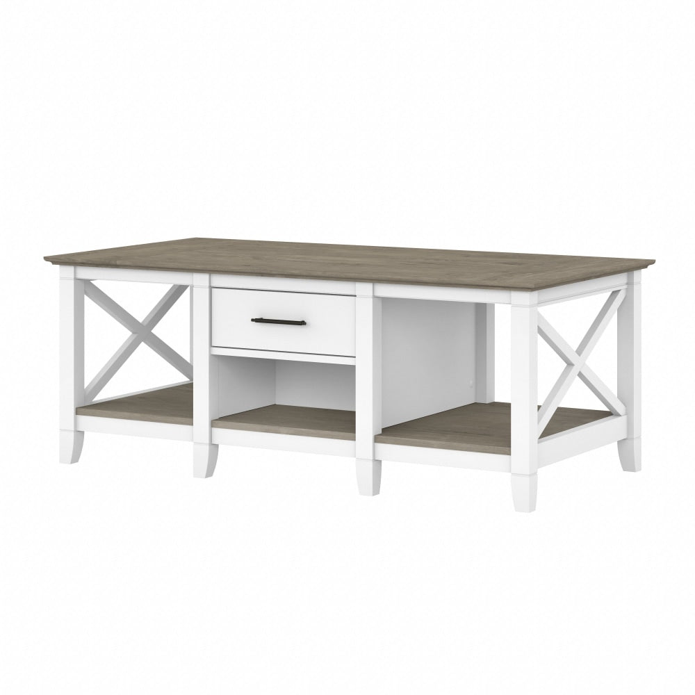 Bush Furniture Key West Coffee Table With Storage, Shiplap Gray/Pure White, Standard Delivery