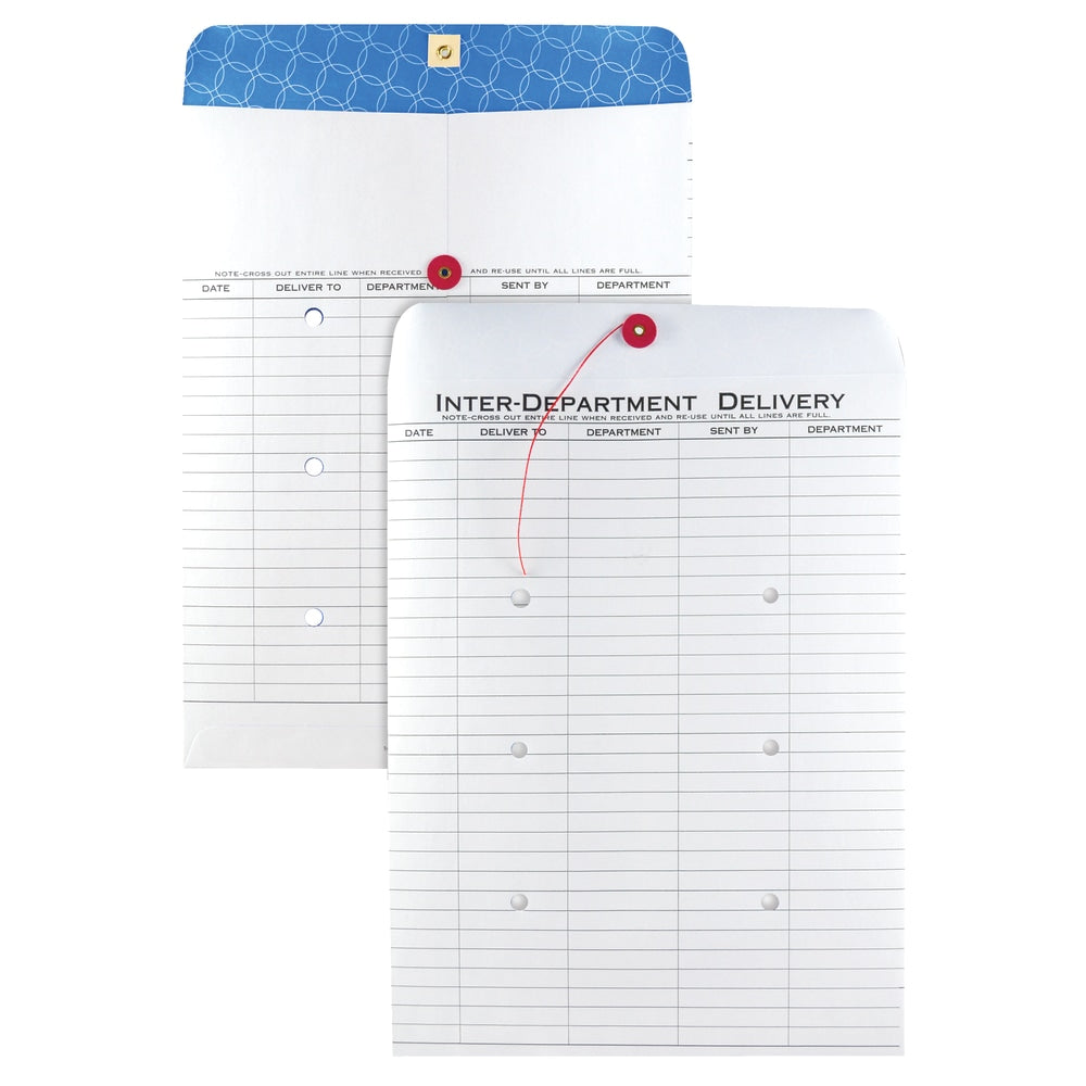 Quality Park Treated Interdepartment String & Button Closure Envelopes, 10in x 13in, White, Box Of 100