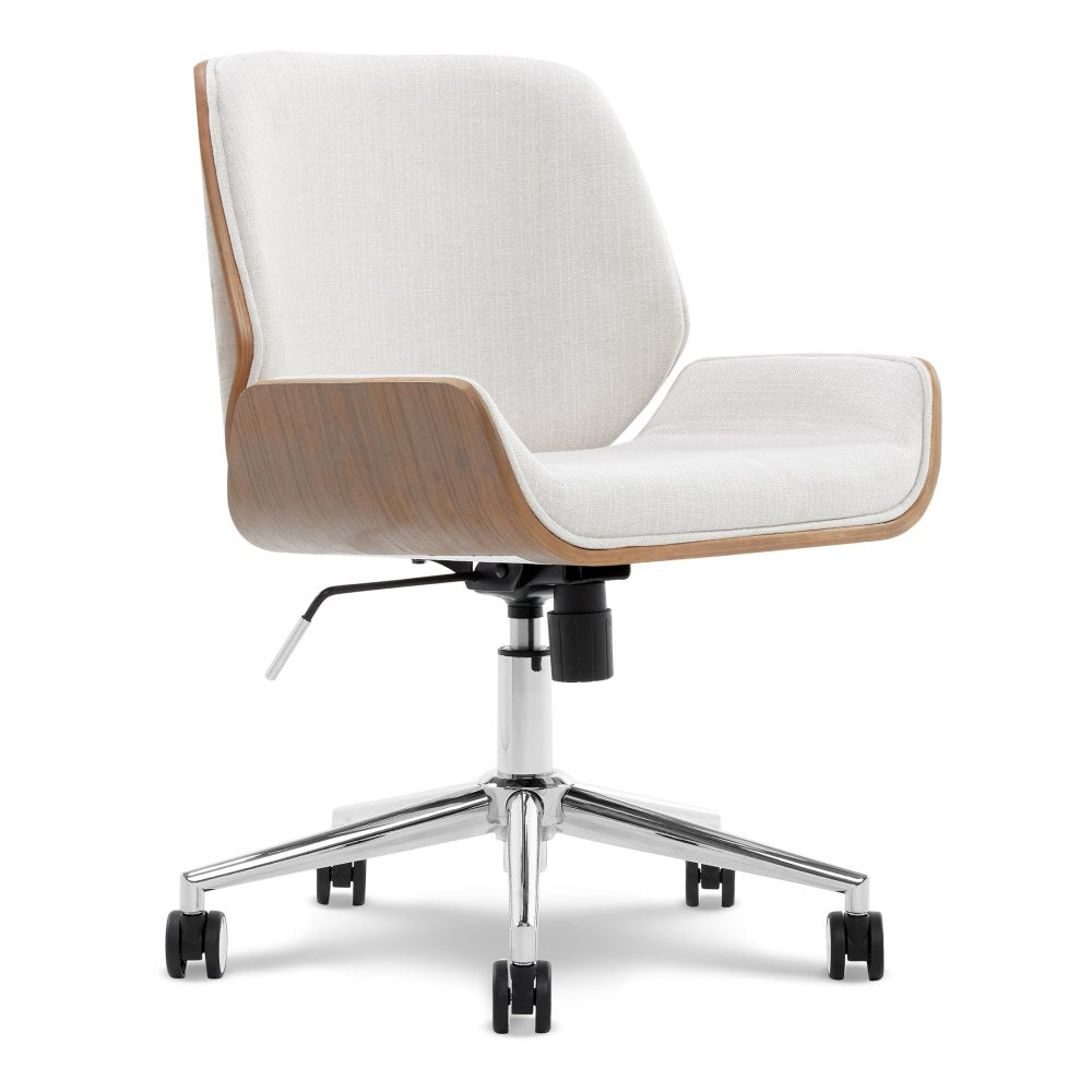 Elle Decor Ophelia Bentwood Fabric Mid-Back Task Chair, Ivory/Chrome