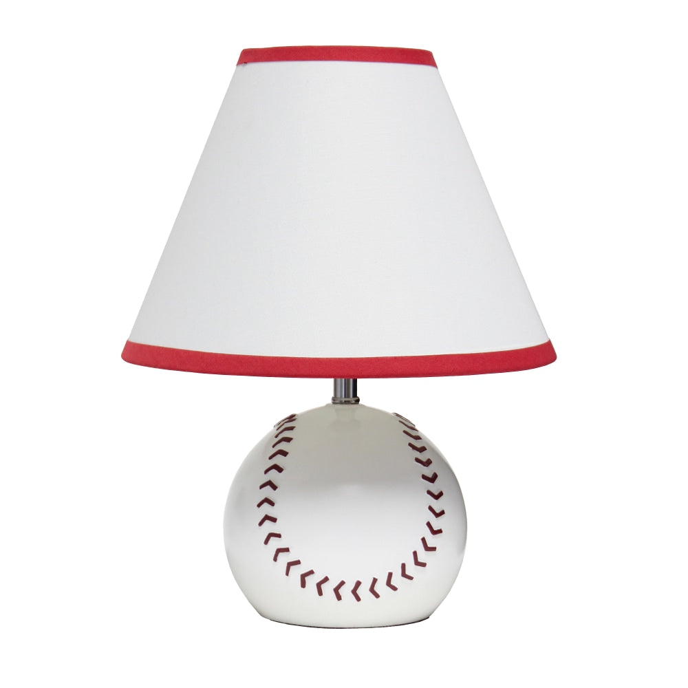 Simple Designs SportsLite Baseball Base Table Lamp, 11-1/2inH, White Shade/White and Red Base