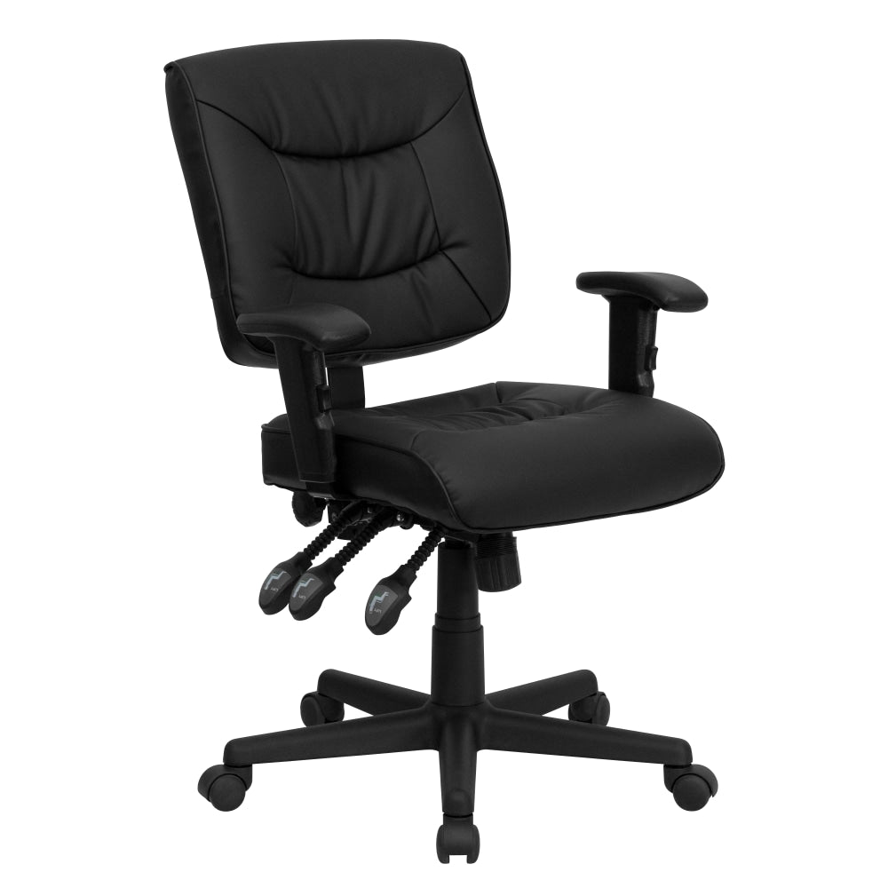 Flash Furniture LeatherSoft Faux Leather Low-Back Multifunction Ergonomic Swivel Task Chair With Adjustable Arms, Black