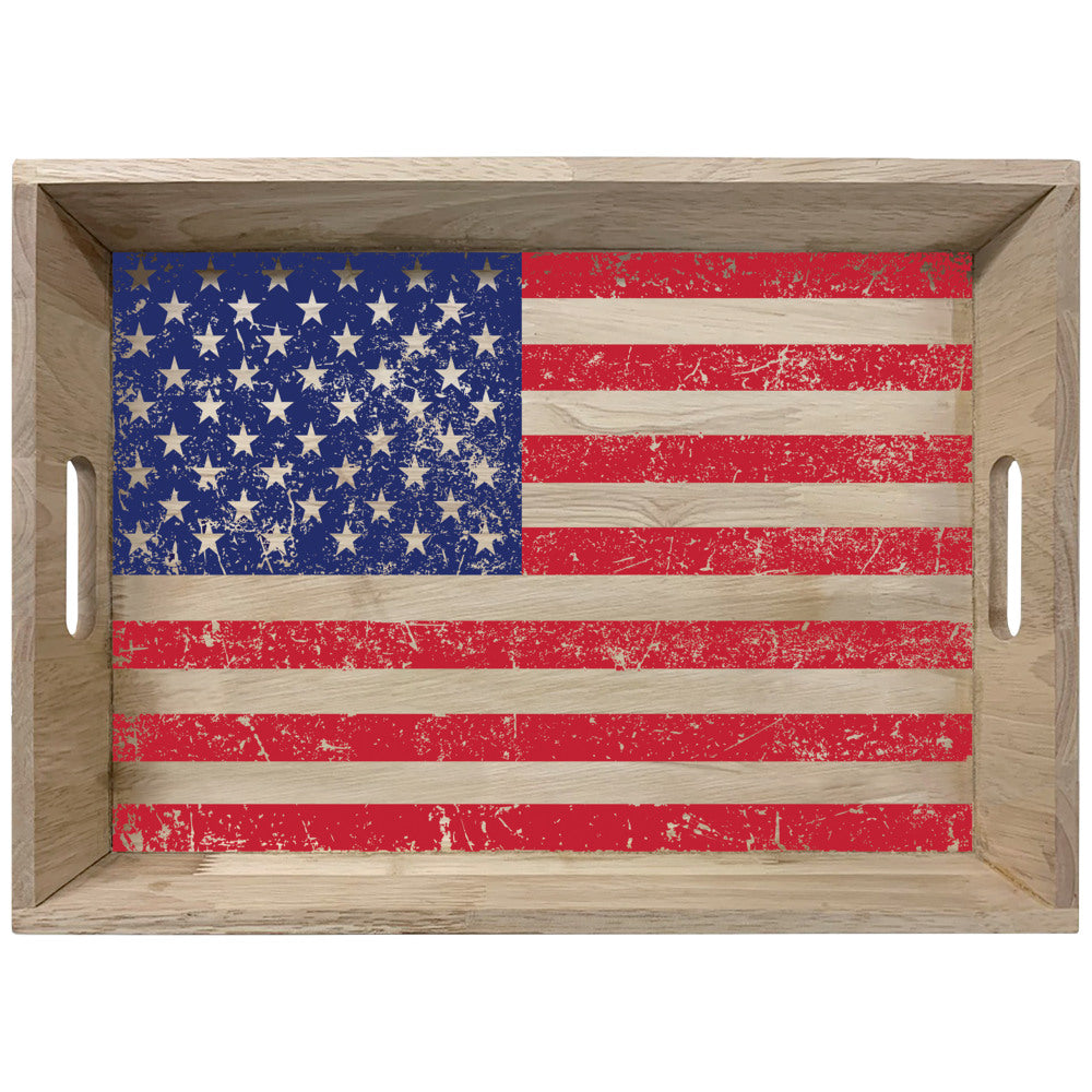 Amscan Patriotic American Flag Wooden Serving Tray, 11in x 16in, Multicolor