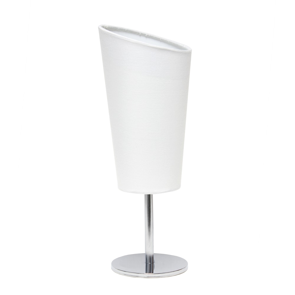 Simple Designs Mini Chrome Table Lamp With Angled Shade, 12-5/8inH, White Shade/Chrome Base