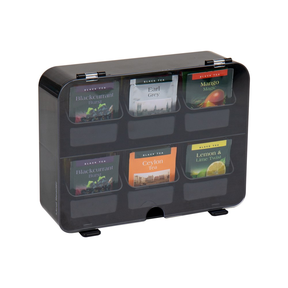 Mind Reader Foundation 6-Drawer Tea Bag Organizer With Hinged Clear Lid, 8inH x 10-1/2inW x 3-1/4inD, Black